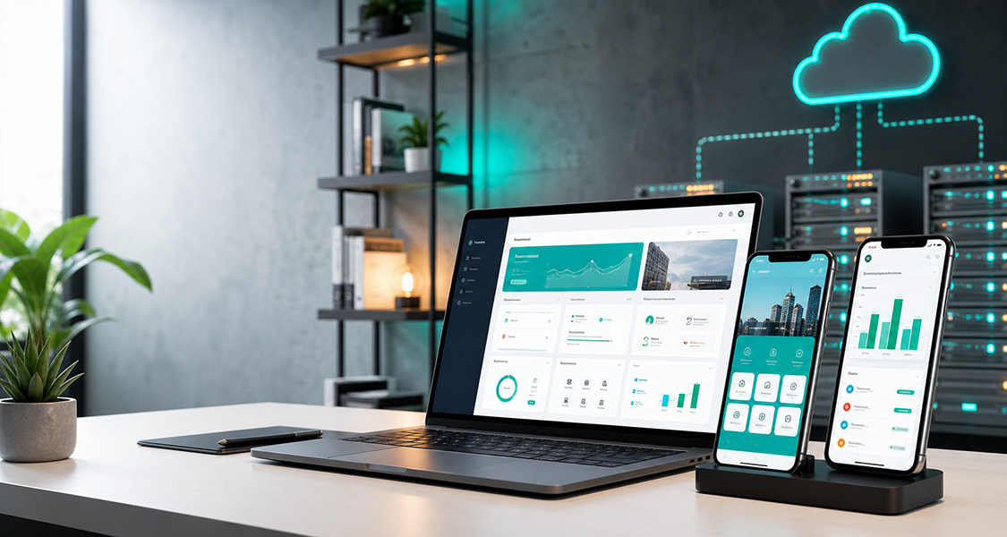 Mockup aplikasi web, mobile, dan infrastruktur hosting